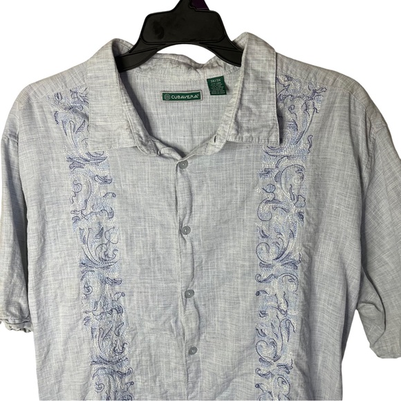 Cubavera Hawaiian Shirt Men’s 3XL Blue Embroidery 100% Linen Button Up Aloha - Picture 2 of 5